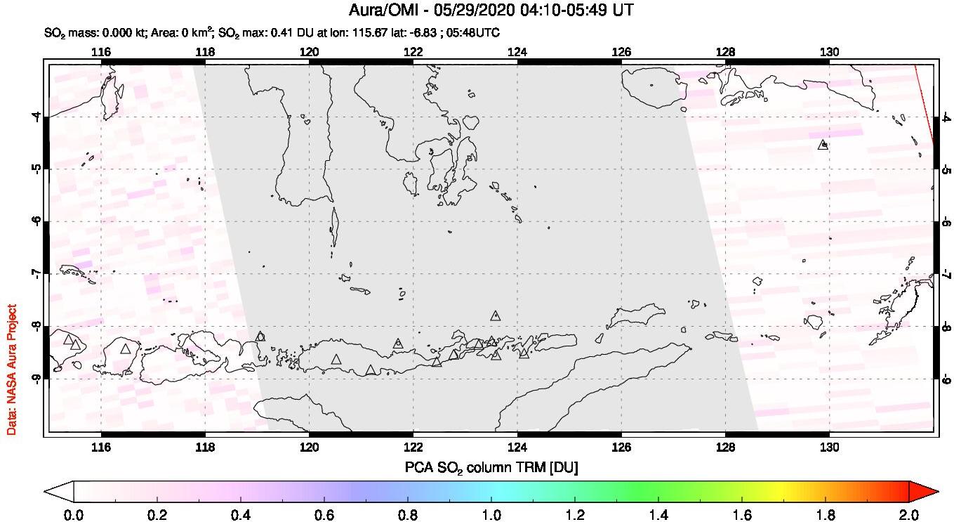 A sulfur dioxide image over Lesser Sunda Islands, Indonesia on May 29, 2020.