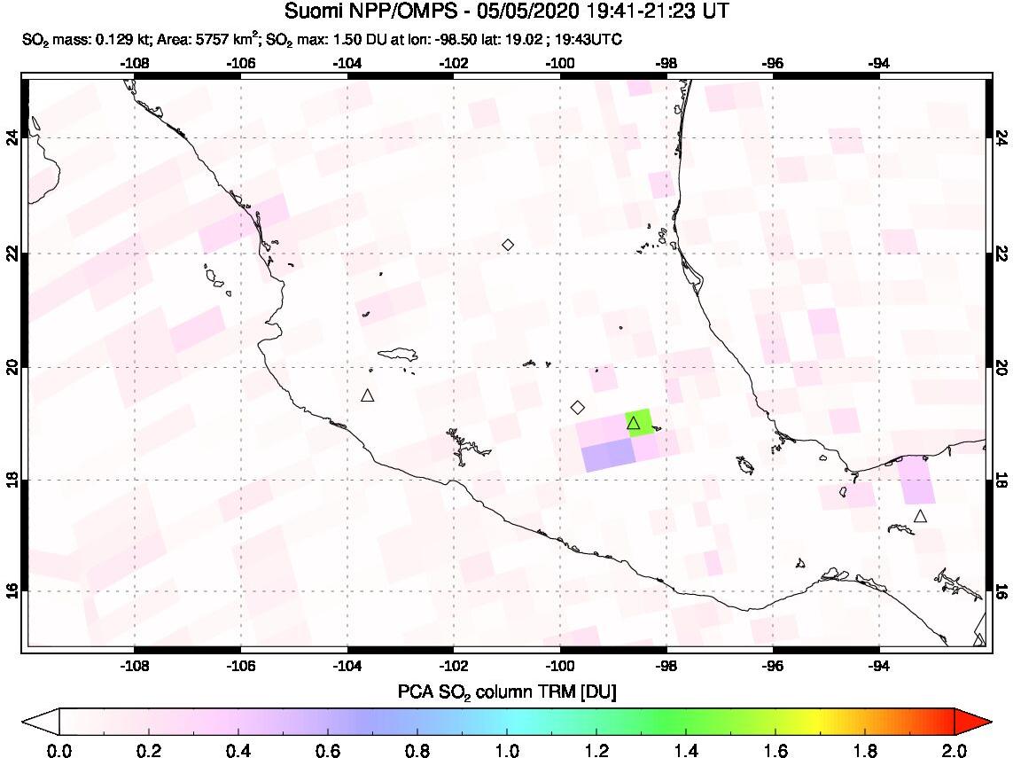 A sulfur dioxide image over Mexico on May 05, 2020.
