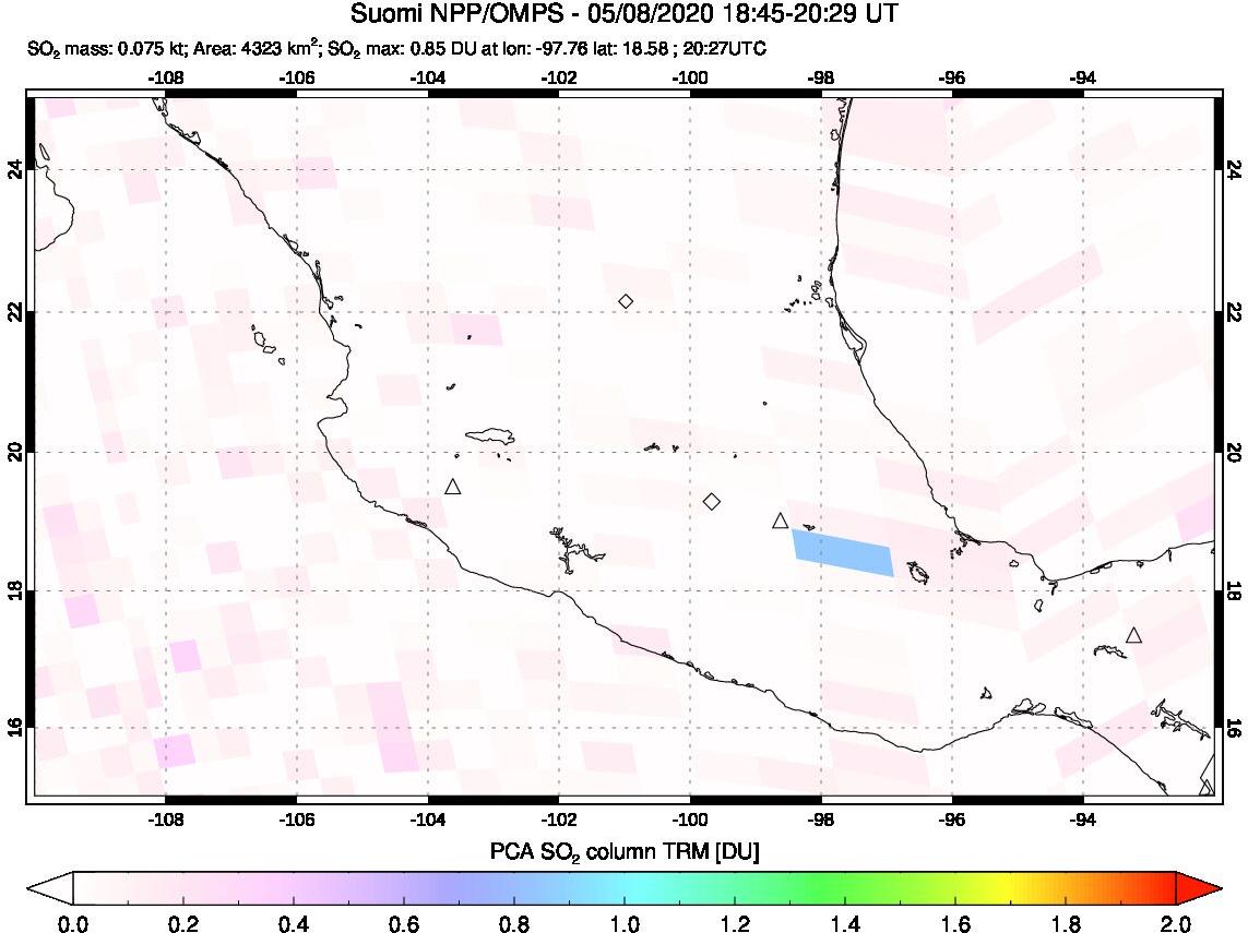 A sulfur dioxide image over Mexico on May 08, 2020.