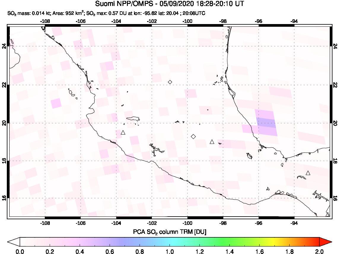 A sulfur dioxide image over Mexico on May 09, 2020.