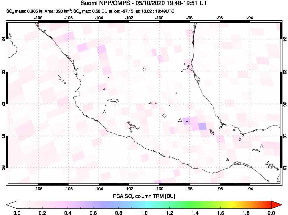 A sulfur dioxide image over Mexico on May 10, 2020.