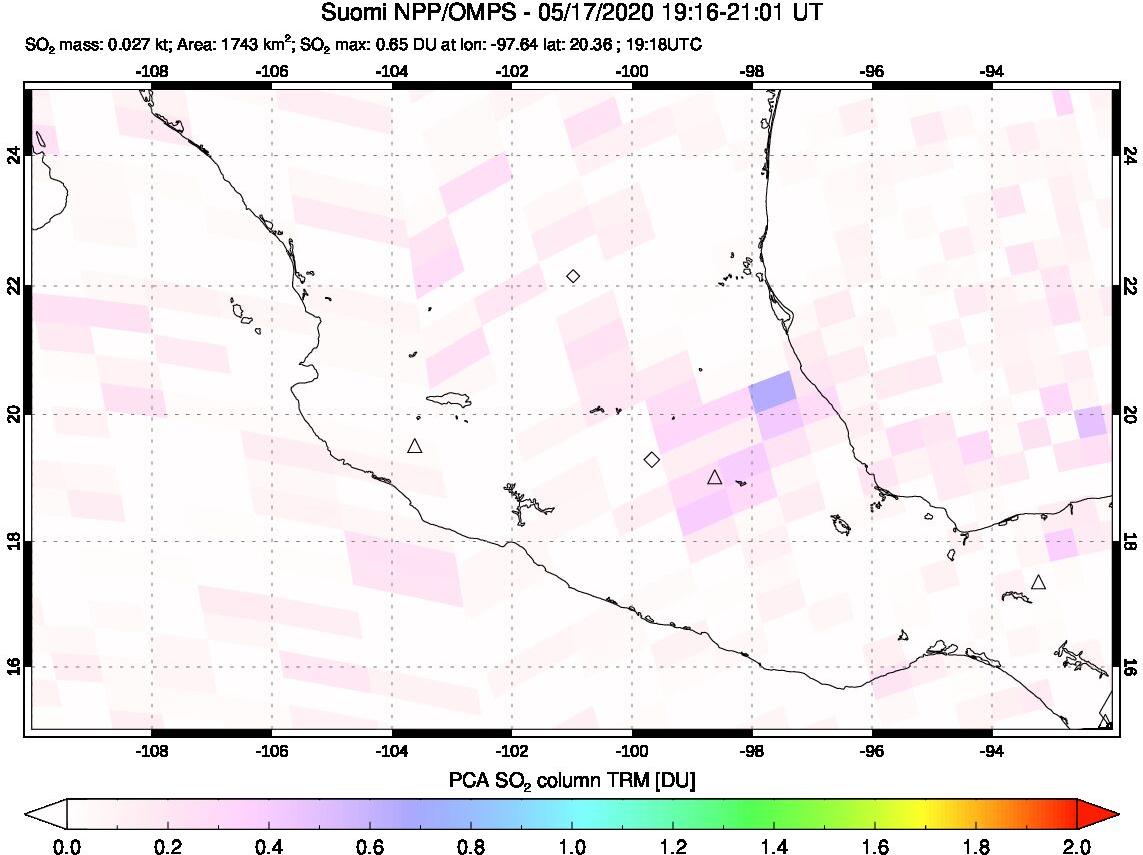 A sulfur dioxide image over Mexico on May 17, 2020.