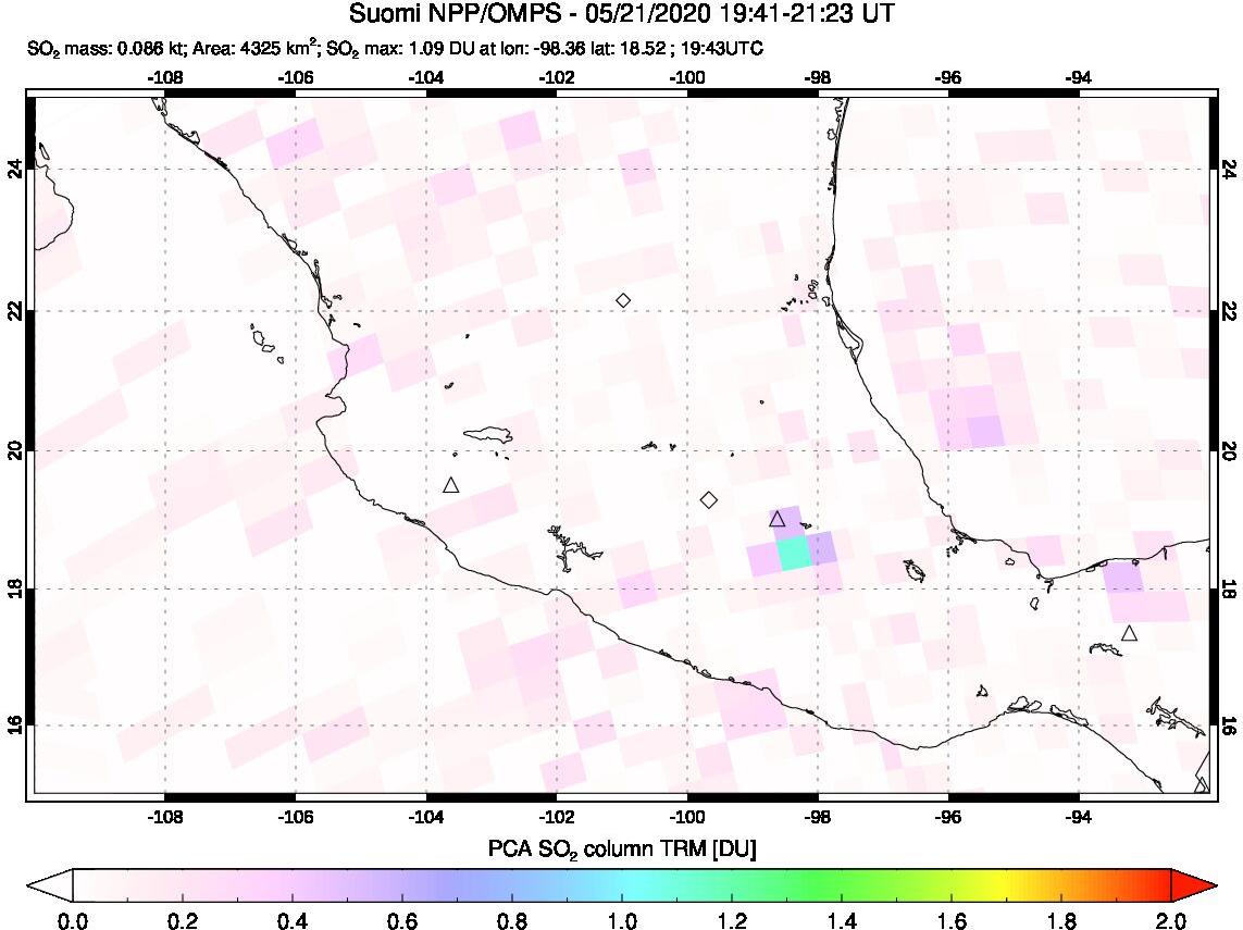 A sulfur dioxide image over Mexico on May 21, 2020.