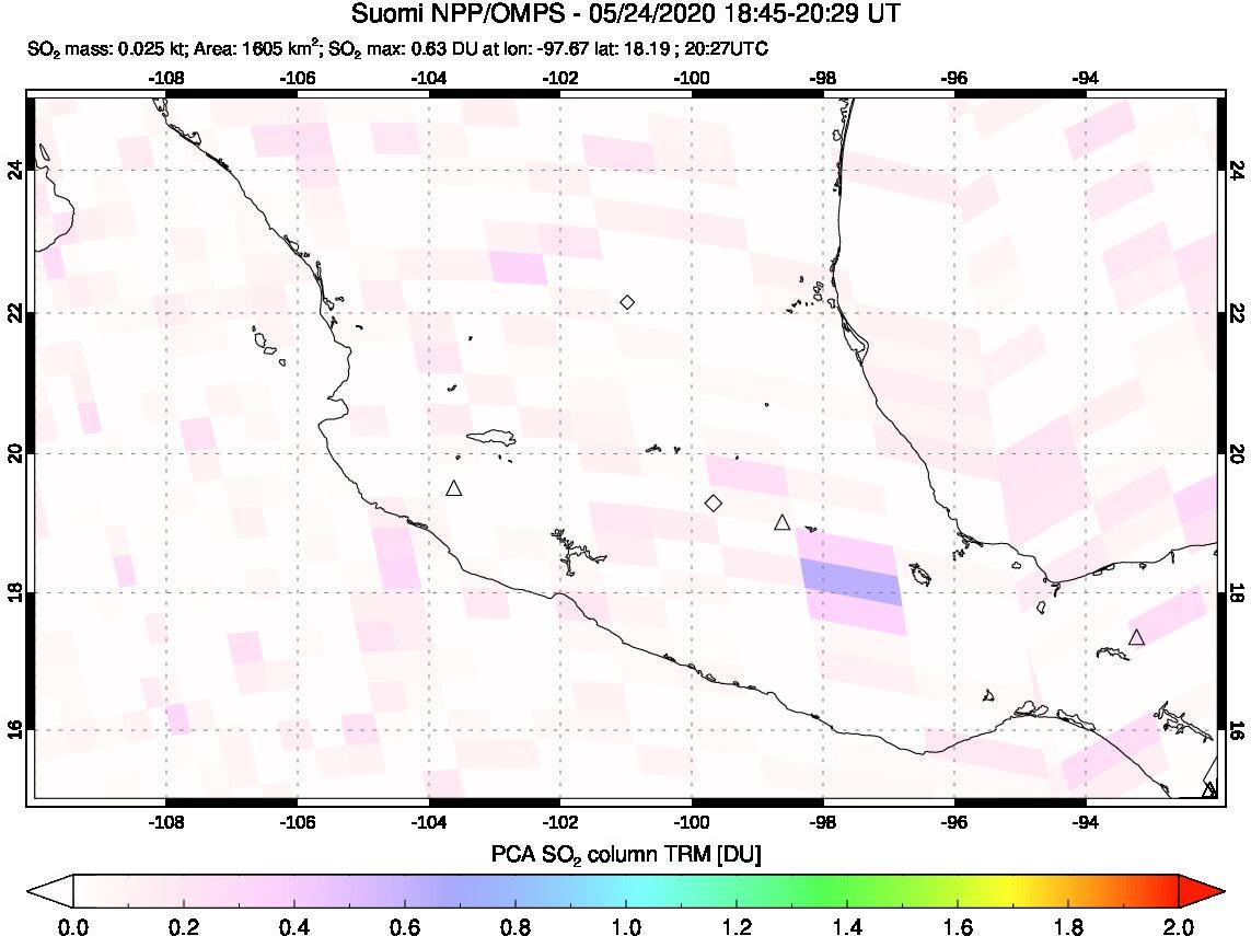 A sulfur dioxide image over Mexico on May 24, 2020.