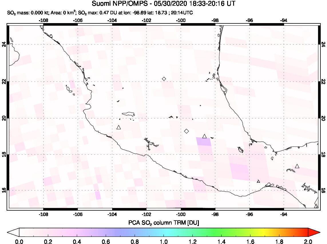 A sulfur dioxide image over Mexico on May 30, 2020.