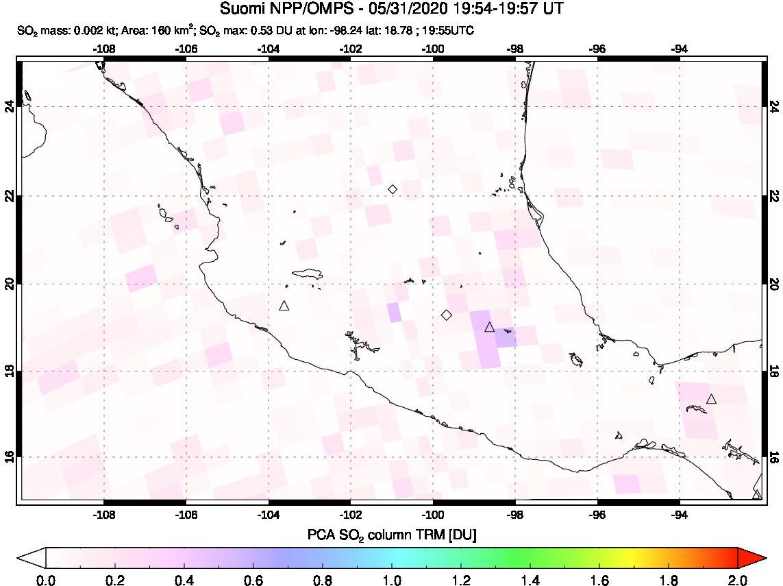 A sulfur dioxide image over Mexico on May 31, 2020.