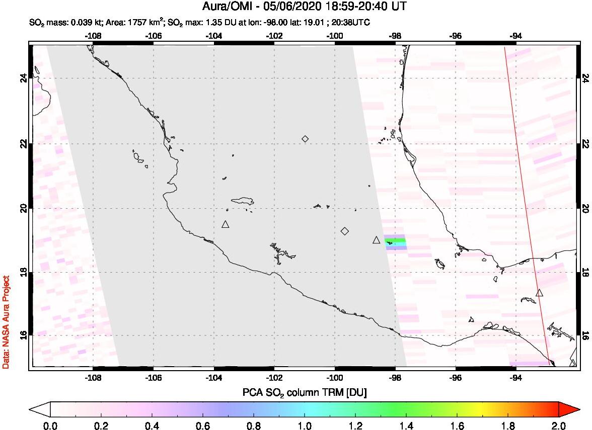 A sulfur dioxide image over Mexico on May 06, 2020.