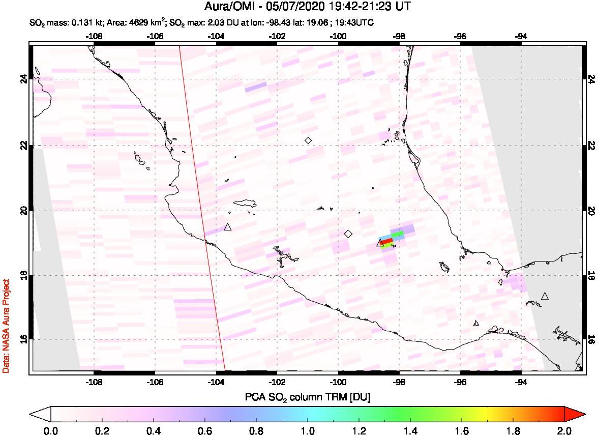 A sulfur dioxide image over Mexico on May 07, 2020.