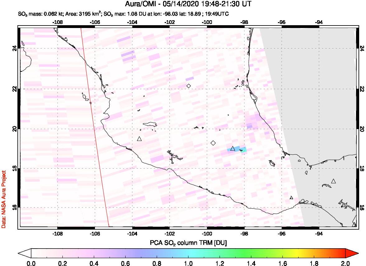 A sulfur dioxide image over Mexico on May 14, 2020.