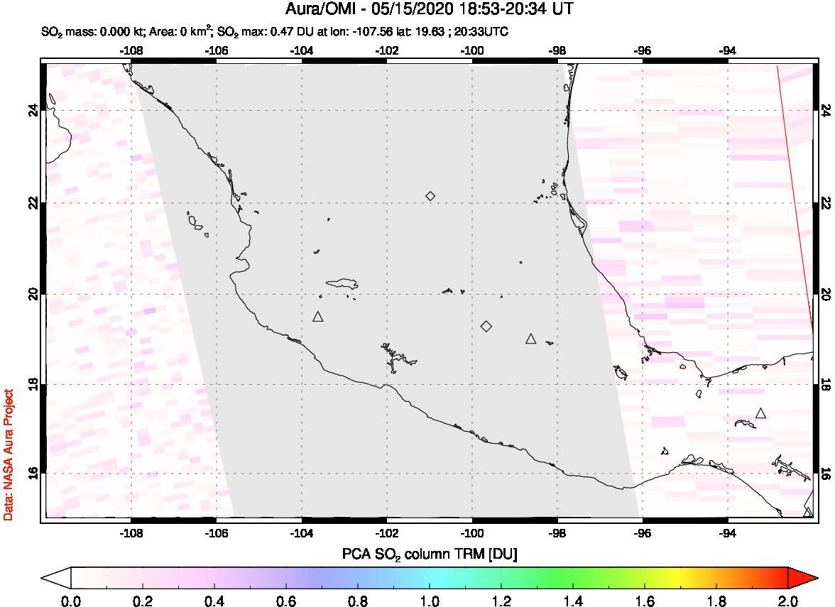 A sulfur dioxide image over Mexico on May 15, 2020.