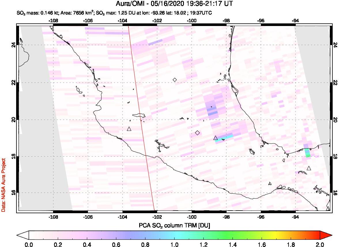 A sulfur dioxide image over Mexico on May 16, 2020.