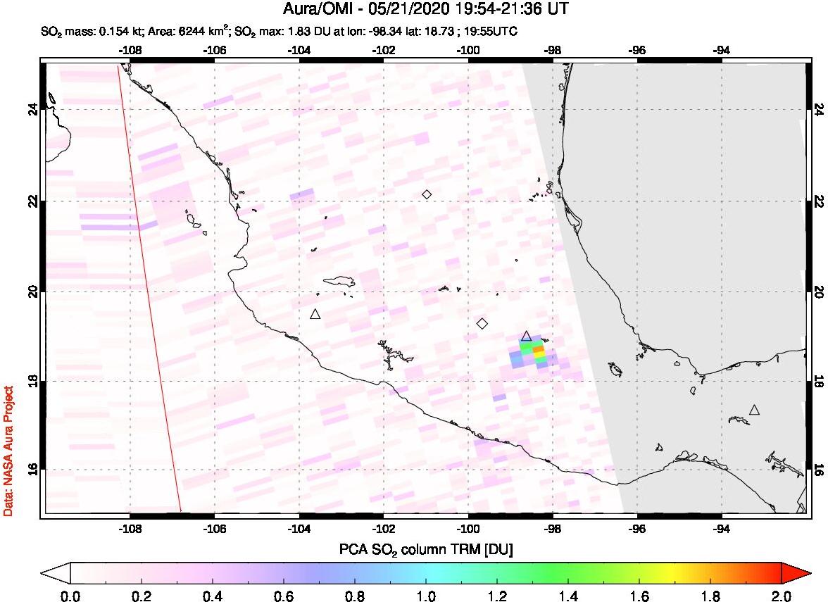 A sulfur dioxide image over Mexico on May 21, 2020.