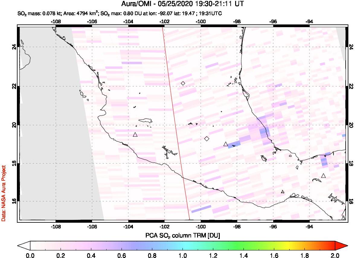 A sulfur dioxide image over Mexico on May 25, 2020.