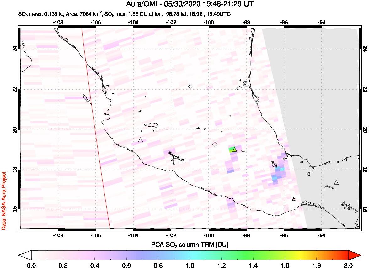 A sulfur dioxide image over Mexico on May 30, 2020.