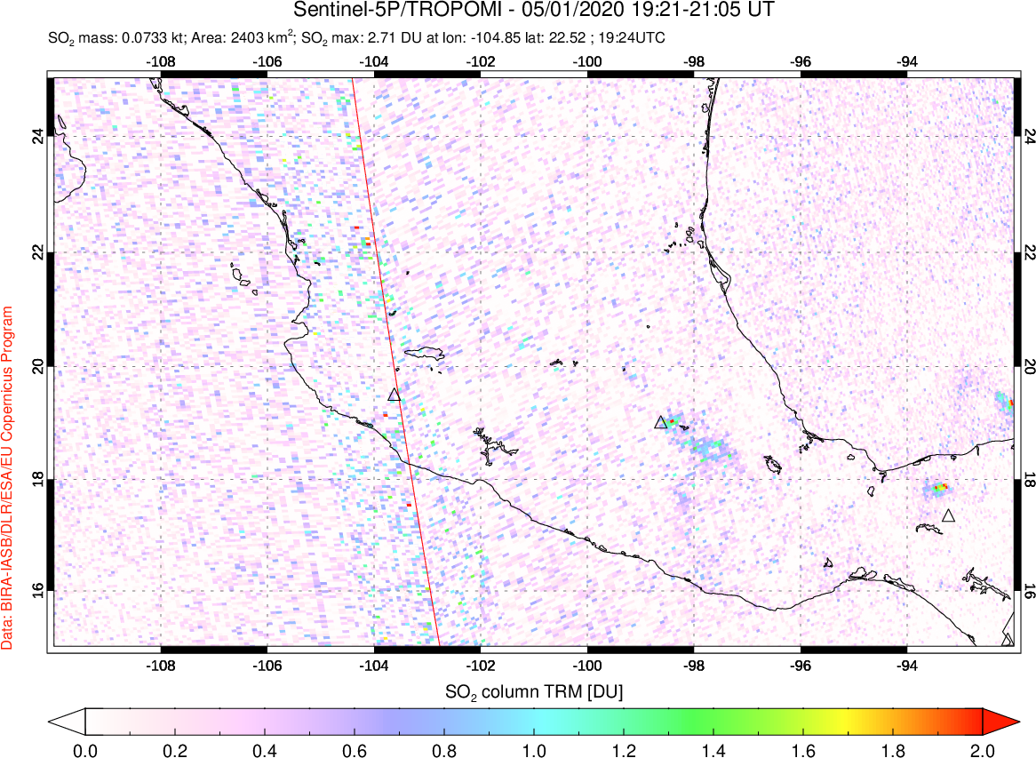 A sulfur dioxide image over Mexico on May 01, 2020.