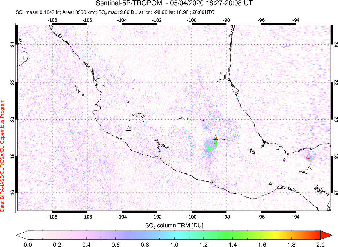 A sulfur dioxide image over Mexico on May 04, 2020.