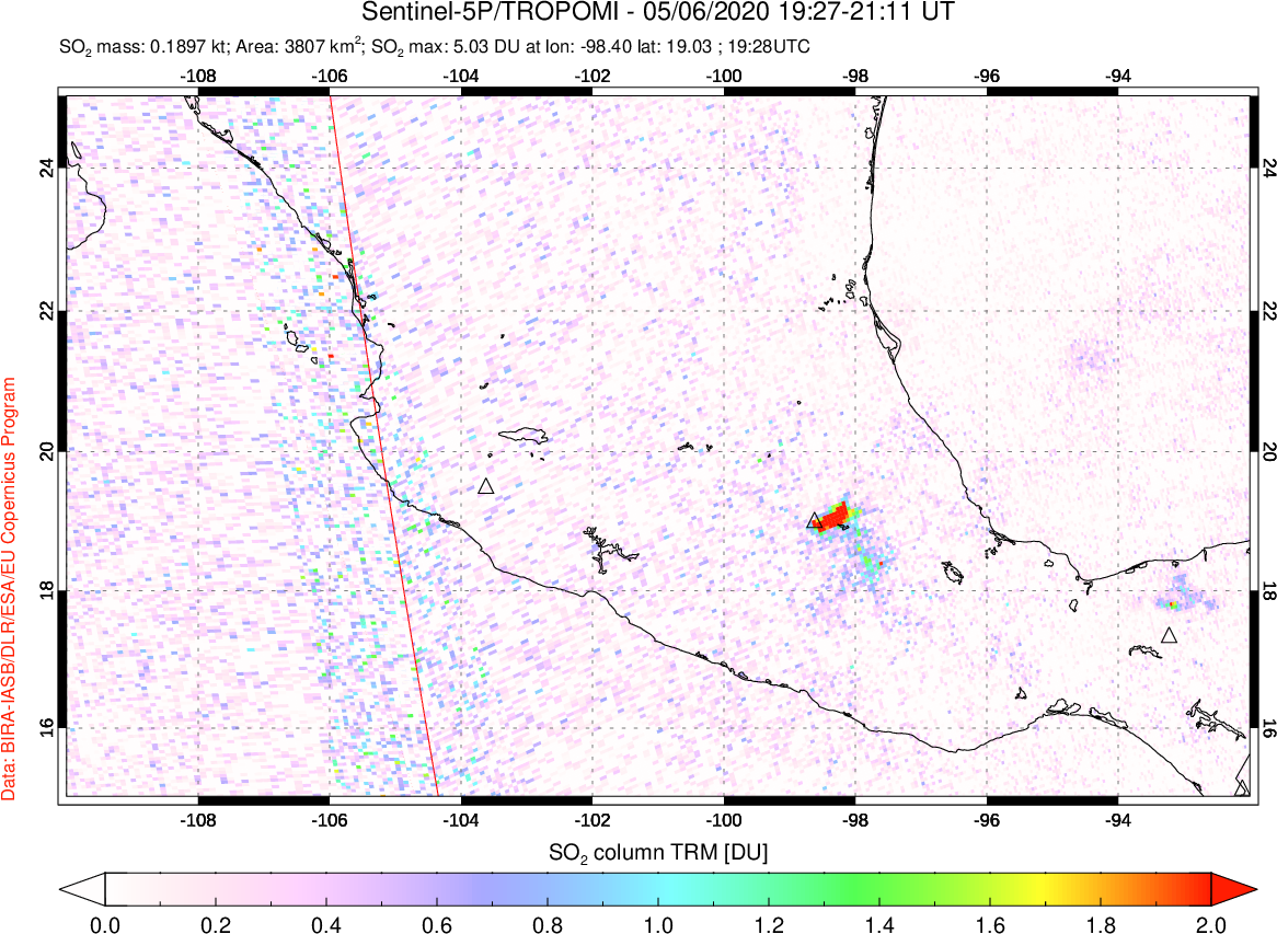 A sulfur dioxide image over Mexico on May 06, 2020.