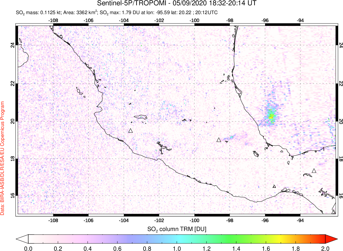 A sulfur dioxide image over Mexico on May 09, 2020.
