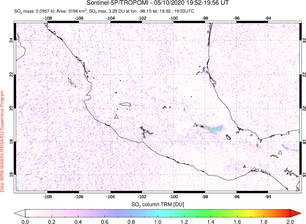 A sulfur dioxide image over Mexico on May 10, 2020.