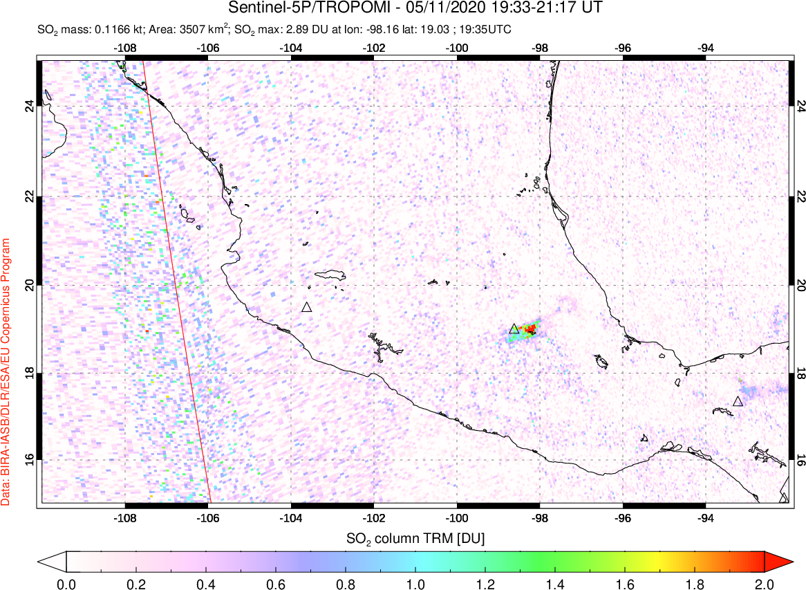 A sulfur dioxide image over Mexico on May 11, 2020.