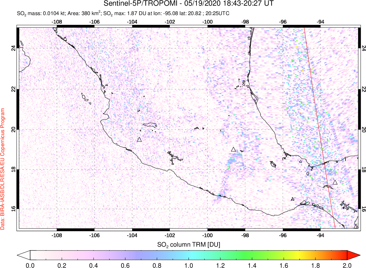 A sulfur dioxide image over Mexico on May 19, 2020.