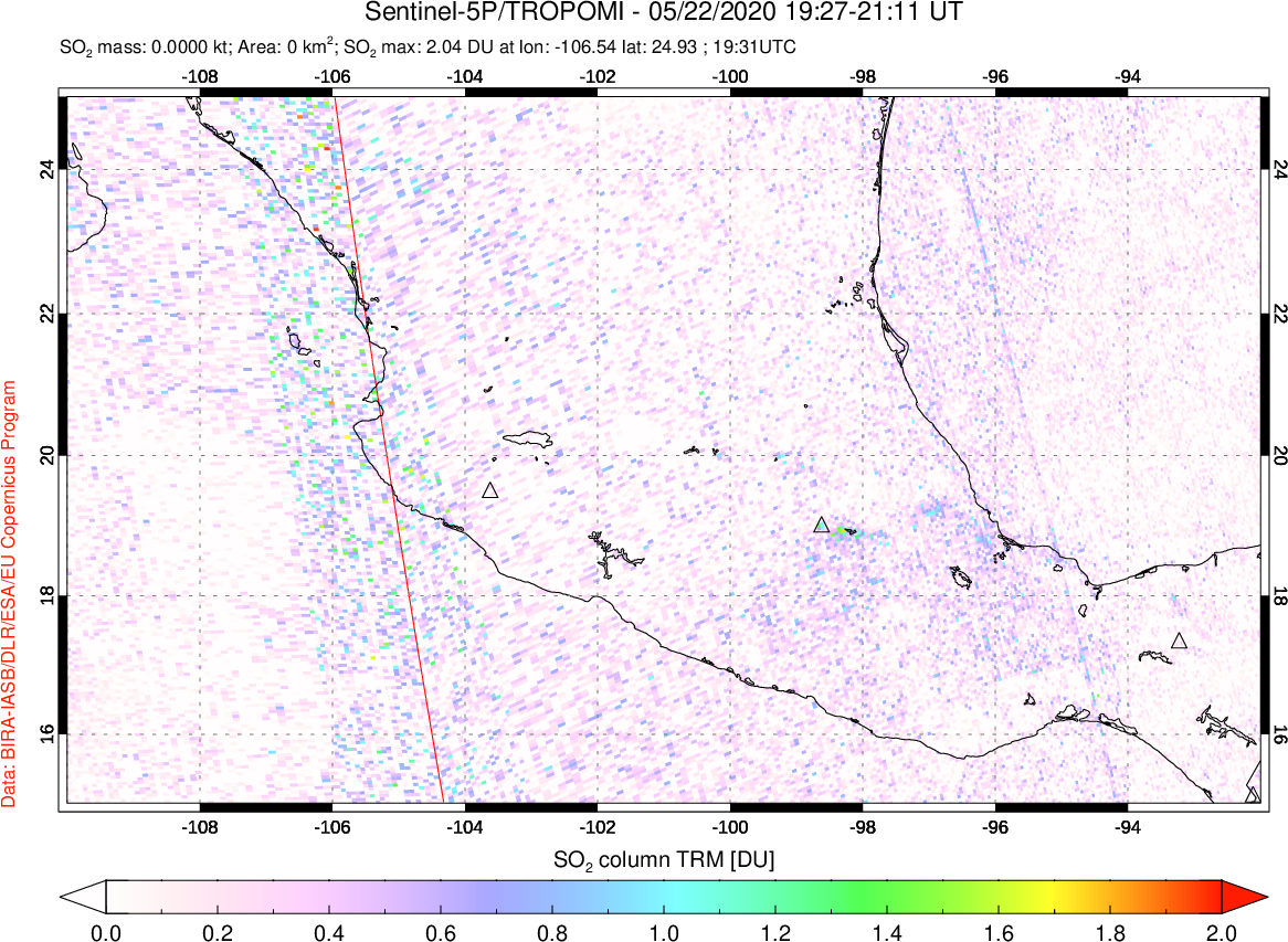 A sulfur dioxide image over Mexico on May 22, 2020.