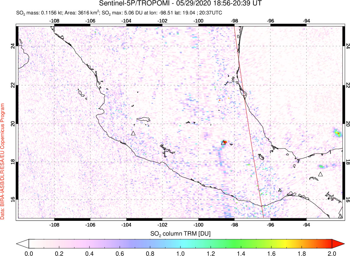 A sulfur dioxide image over Mexico on May 29, 2020.