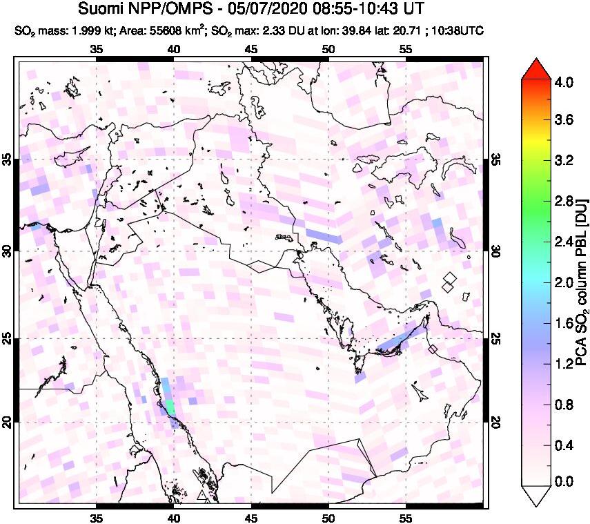 A sulfur dioxide image over Middle East on May 07, 2020.