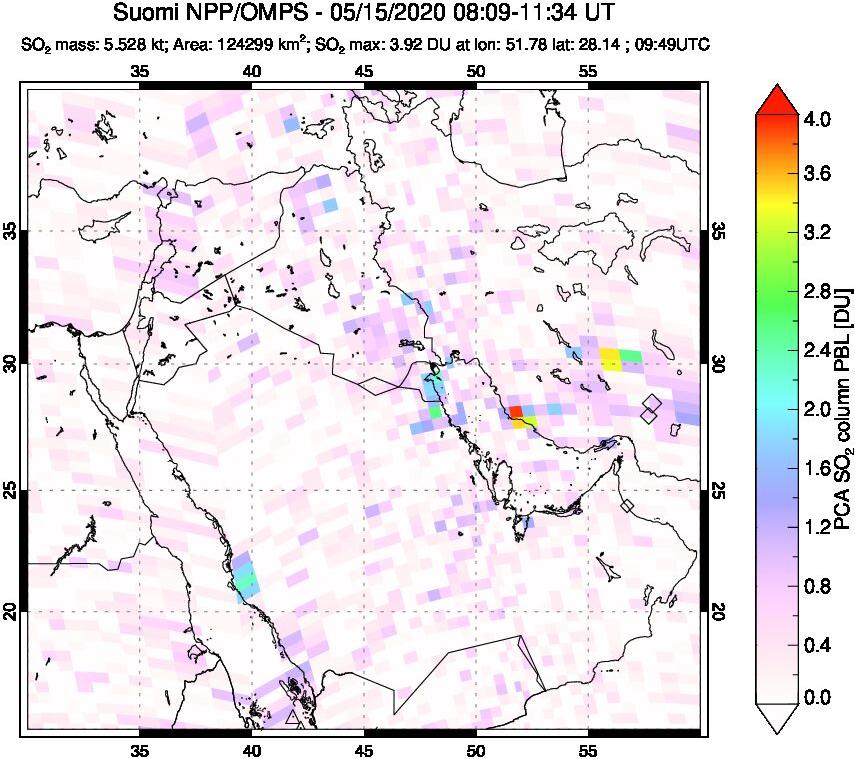 A sulfur dioxide image over Middle East on May 15, 2020.