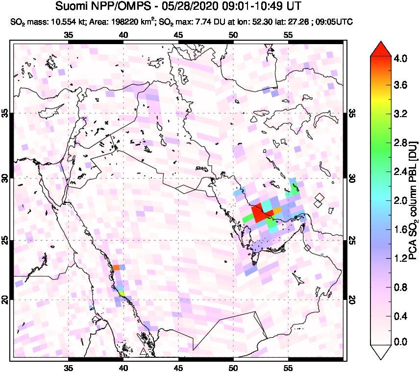A sulfur dioxide image over Middle East on May 28, 2020.
