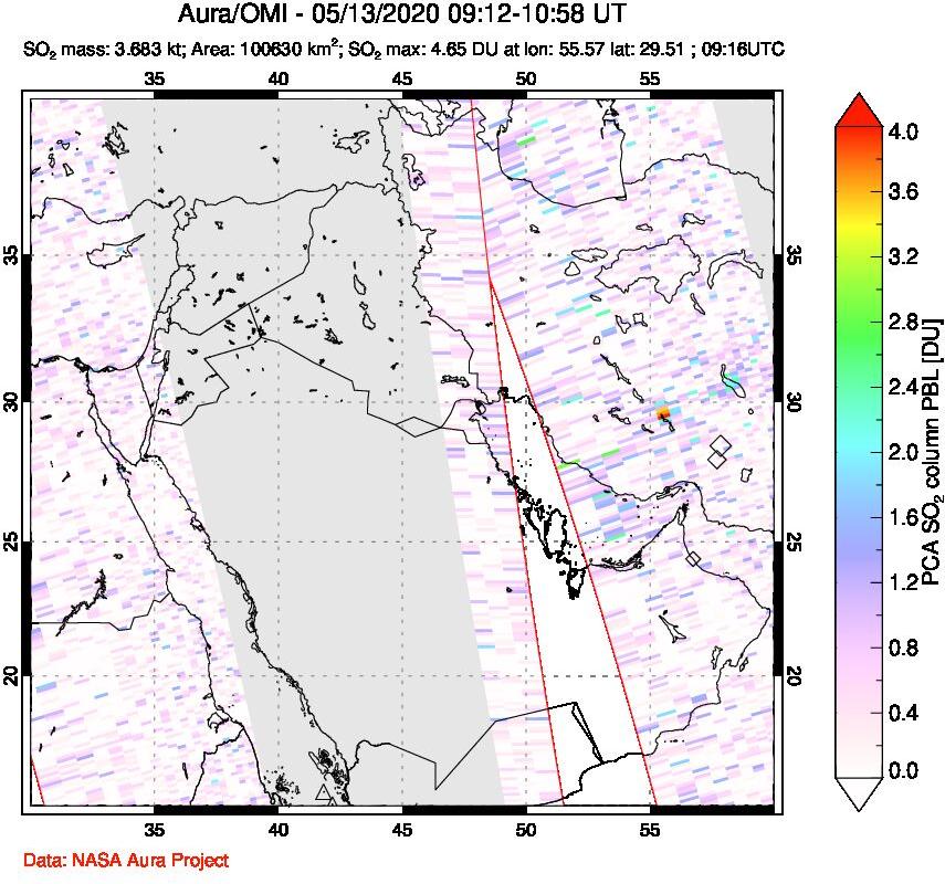 A sulfur dioxide image over Middle East on May 13, 2020.