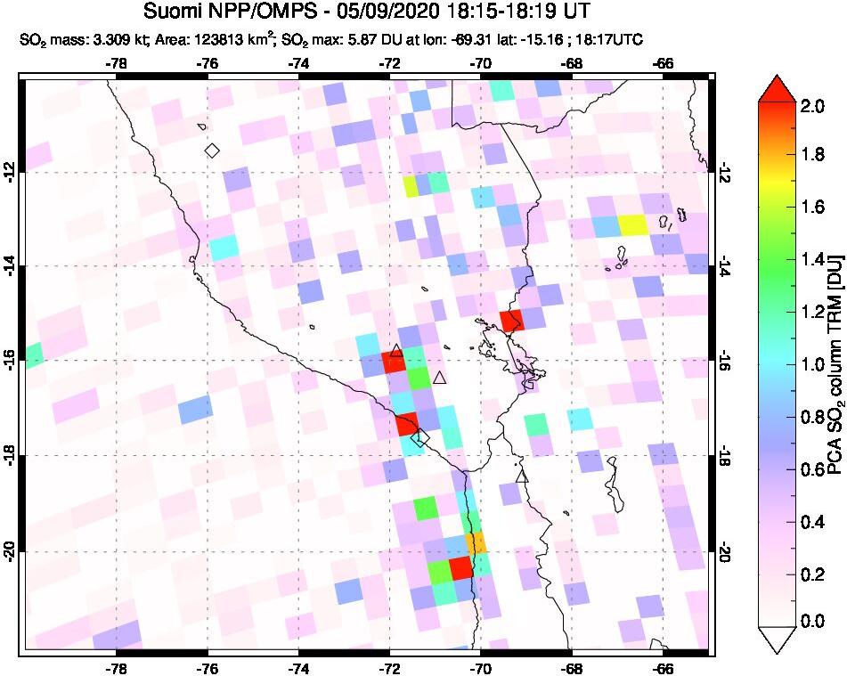 A sulfur dioxide image over Peru on May 09, 2020.