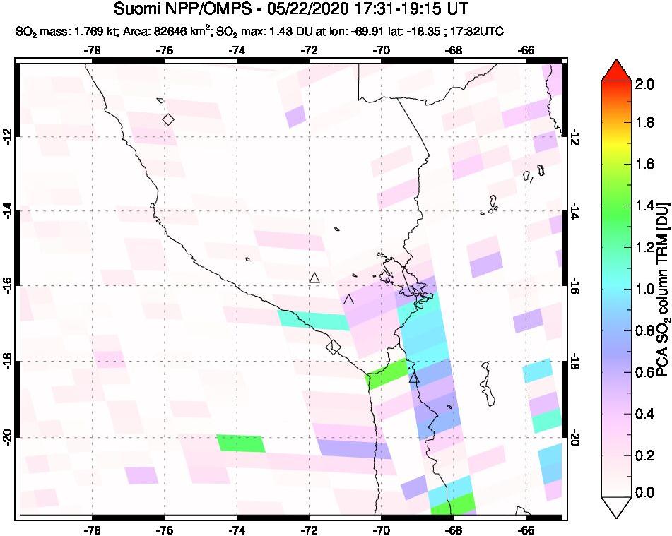 A sulfur dioxide image over Peru on May 22, 2020.