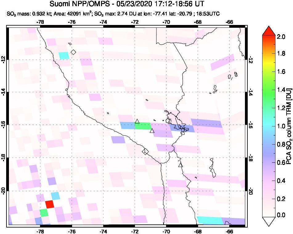 A sulfur dioxide image over Peru on May 23, 2020.