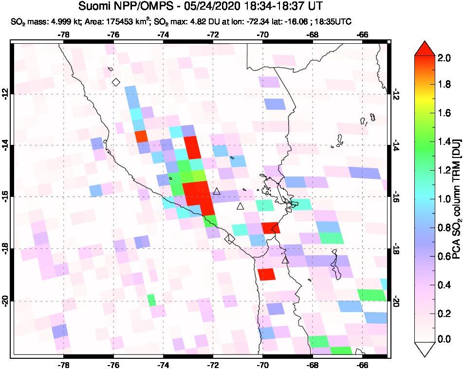 A sulfur dioxide image over Peru on May 24, 2020.