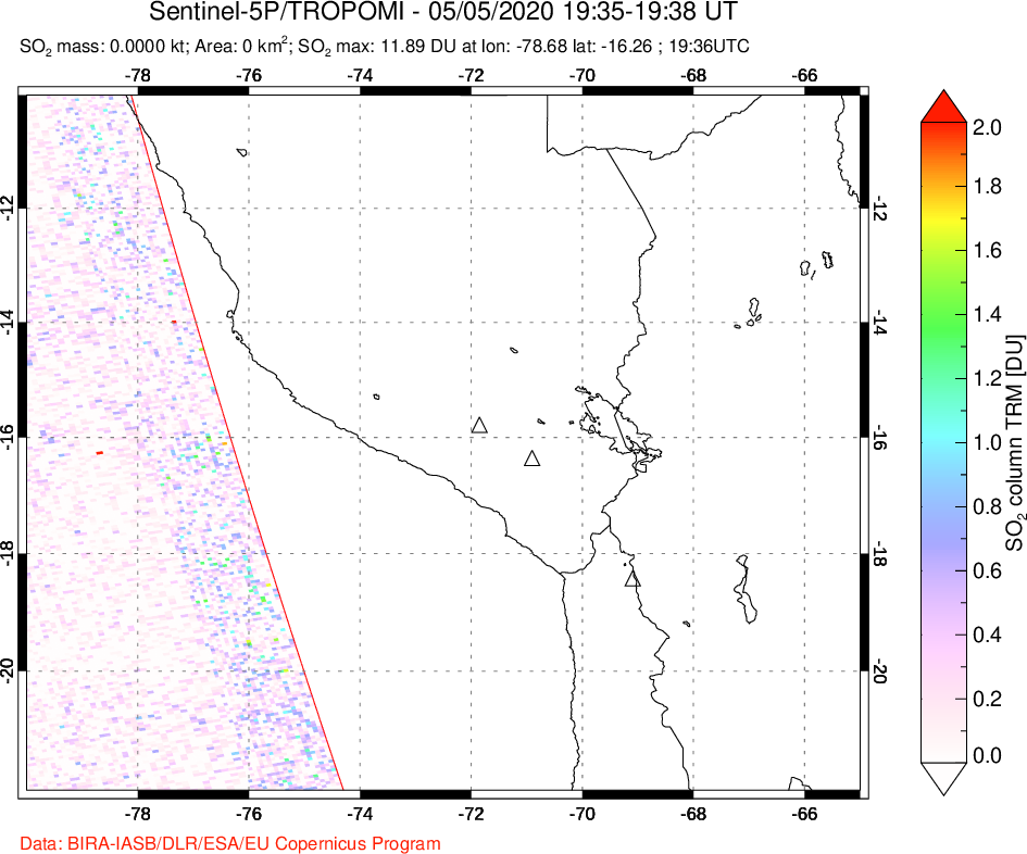 A sulfur dioxide image over Peru on May 05, 2020.