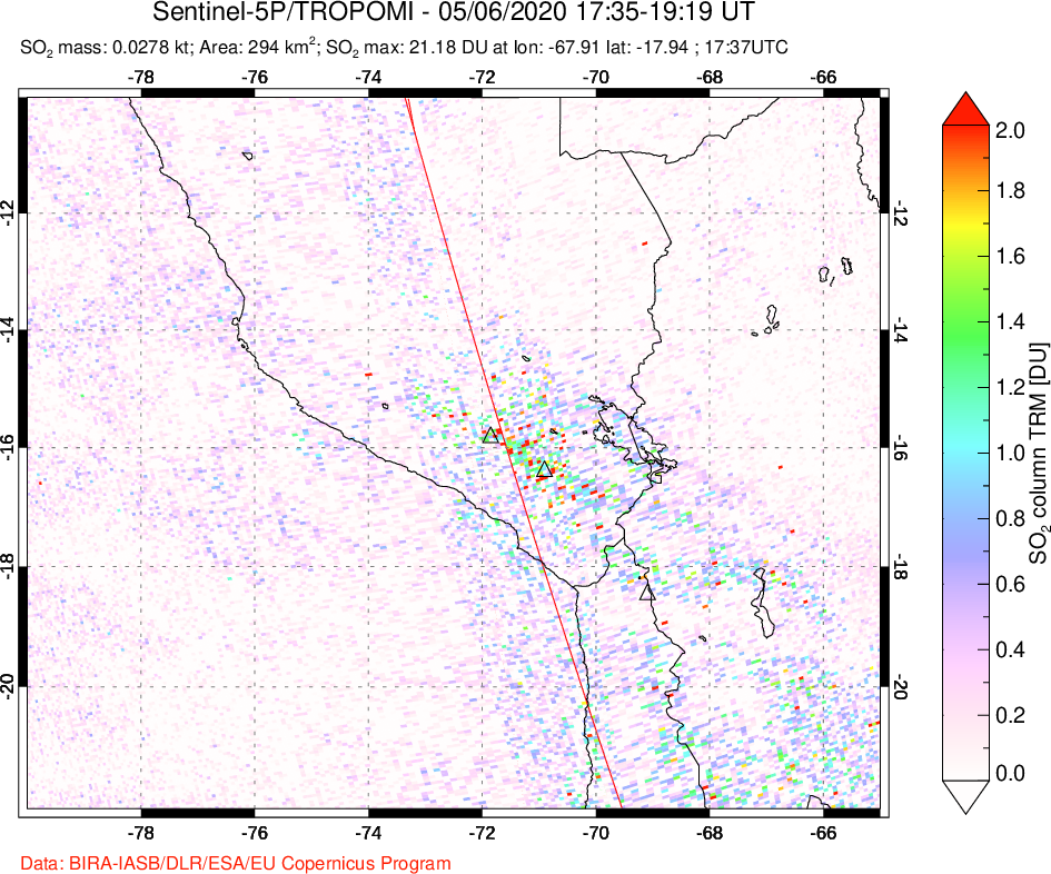 A sulfur dioxide image over Peru on May 06, 2020.