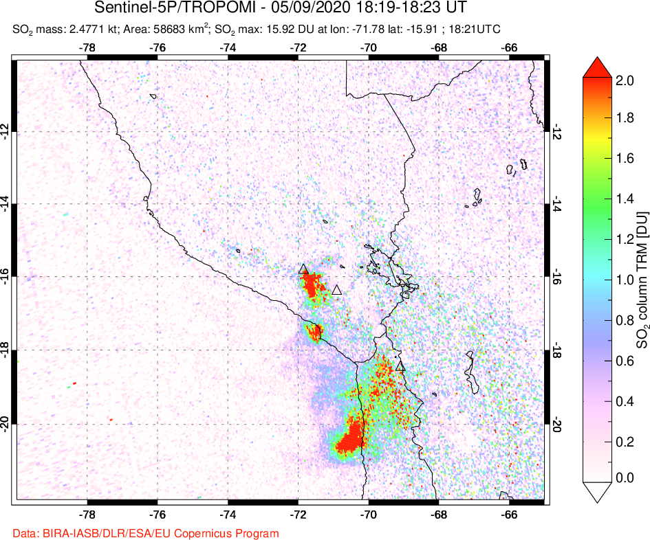 A sulfur dioxide image over Peru on May 09, 2020.