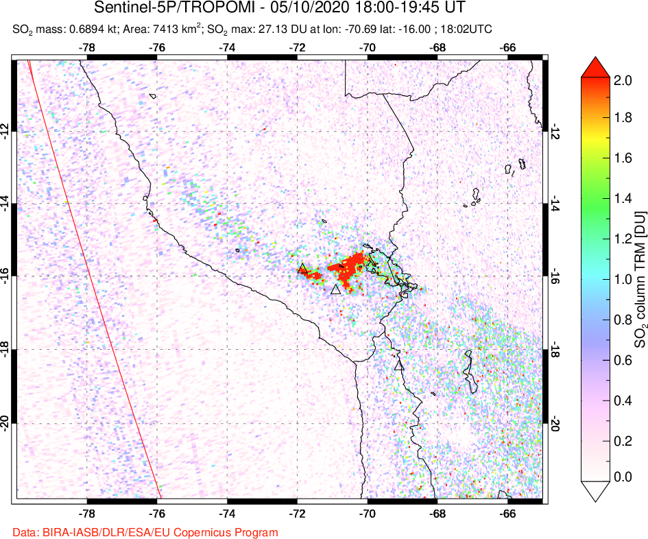 A sulfur dioxide image over Peru on May 10, 2020.