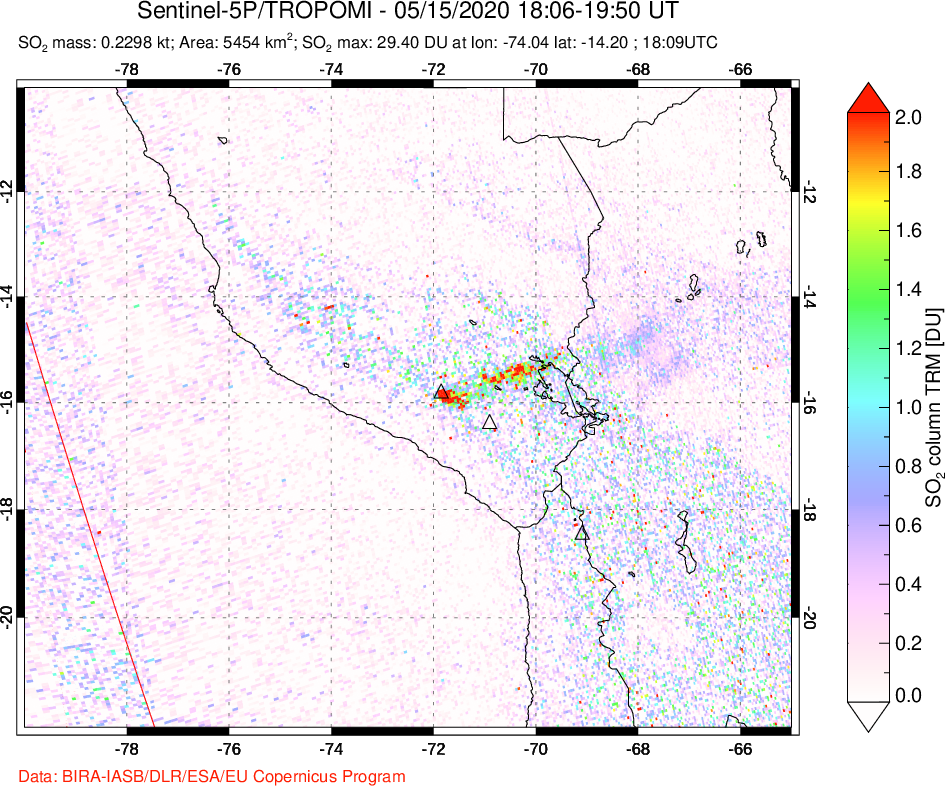 A sulfur dioxide image over Peru on May 15, 2020.