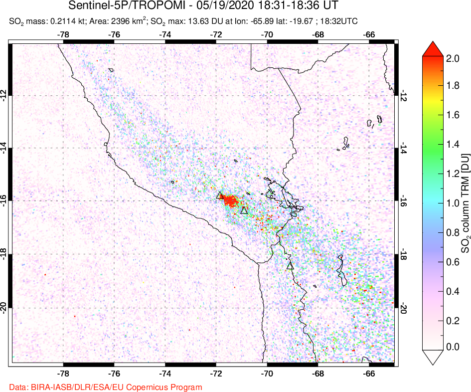 A sulfur dioxide image over Peru on May 19, 2020.