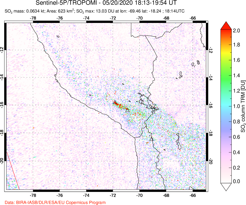 A sulfur dioxide image over Peru on May 20, 2020.