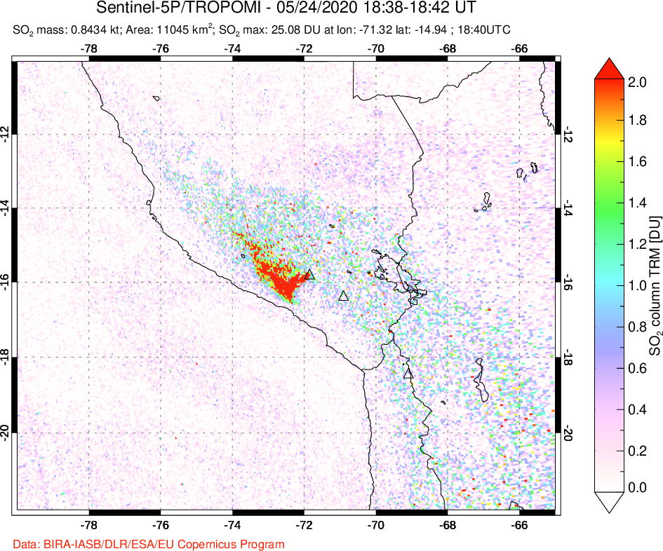 A sulfur dioxide image over Peru on May 24, 2020.