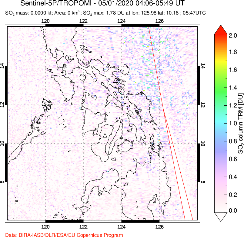 A sulfur dioxide image over Philippines on May 01, 2020.
