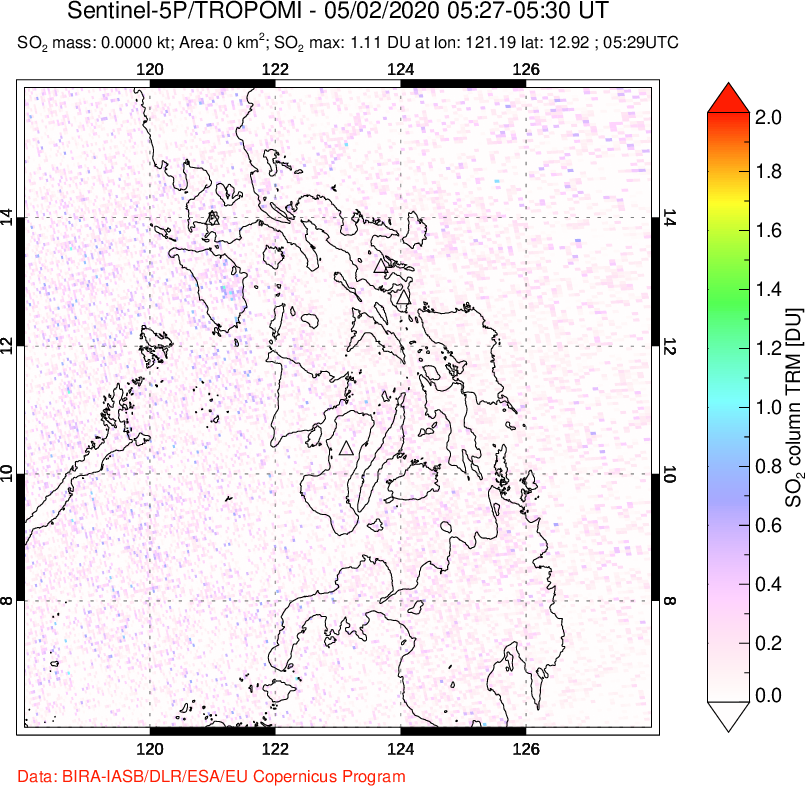A sulfur dioxide image over Philippines on May 02, 2020.