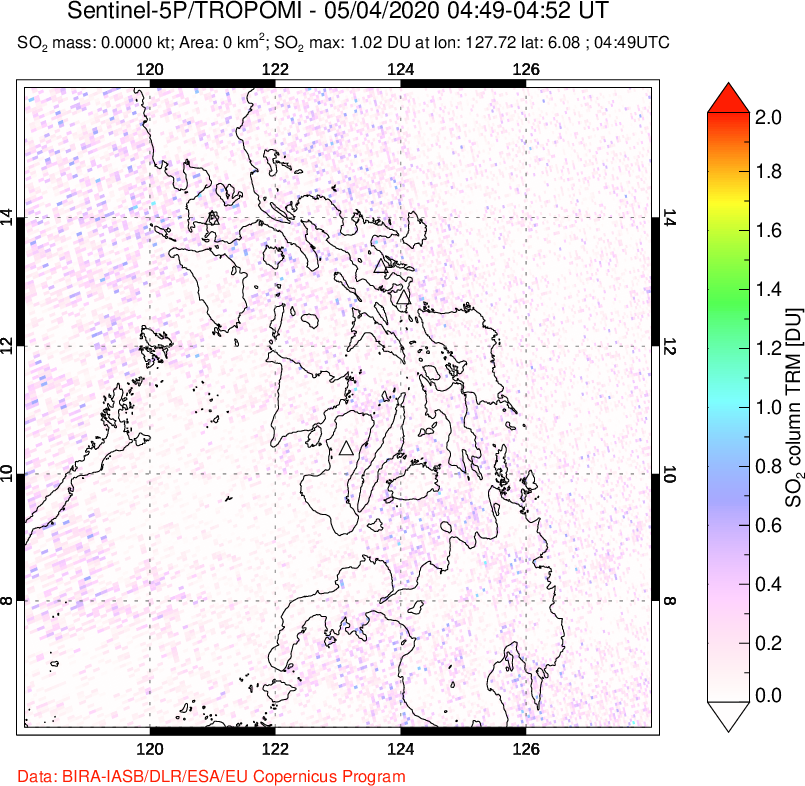 A sulfur dioxide image over Philippines on May 04, 2020.