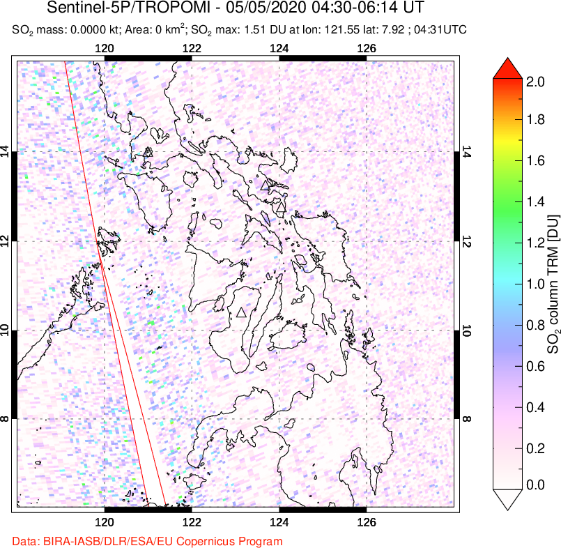 A sulfur dioxide image over Philippines on May 05, 2020.