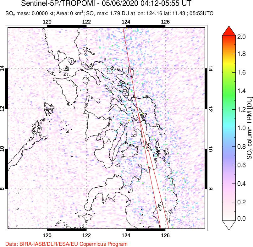 A sulfur dioxide image over Philippines on May 06, 2020.