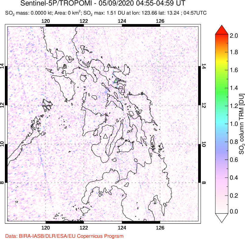 A sulfur dioxide image over Philippines on May 09, 2020.
