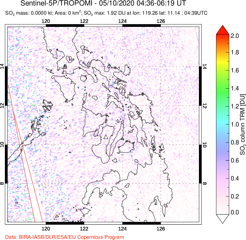 A sulfur dioxide image over Philippines on May 10, 2020.